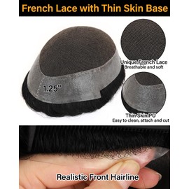 BEEOS Lace Toupee Hair for Men, 8x10 Inch Australia Mens Toupee Breathable Lace Top with Transparent PU Around, 130% Density Natural Hairline Mens Hair Piece #1 Jet Black