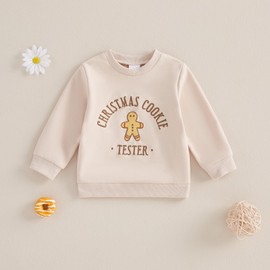 Toddler Baby Girl Boy Christmas Outfit Christmas Cookie Tester Sweatshirt Long Sleeve Pullover Fall Winter Clothes (Khaki, 6-12 Months)