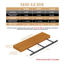 1pc Floating Shelf Bracket Heavy Duty,Decorative Floating Shelf Hardware Hidden Black Metal Fireplace Mantel Brackets (34"X6"X1.0" Without Tools)