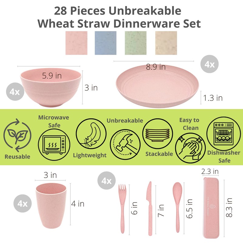 Unbreakable Wheat Straw Dinnerware Sets (28pcs) - The Simply Avocado