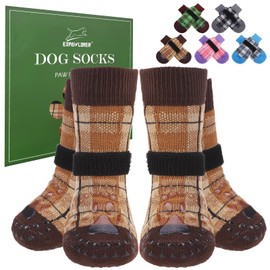 EXPAWLORER Dog Socks to Prevent Licking Paws, 4 Pcs Double Sided Anti Slip Dog Socks with Grippers, Dog Shoes Grips for Hardwood Floors, Dog Booties for Small Medium Large Senior Dogs, Khaki XS