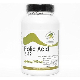Naturetition Supplements Folic Acid 400mcg B-12 1000mcg ~ 100 Capsules - No Additives