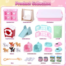 Lorfancy Dog Sandbox Toys Kids Play Sand Kit Toddler Sensory Bin Toy 2.2lbs Magic Sand Pet Dog Figures Care Role Pretend Play Beach Toy Birthday Gift for Girls Boys 3 4 5 6 7 8 Years Old