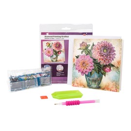 Ideen mit Herz Diamond Painting Greeting Card | 16cm x 16cm | 370gsm | Includes Envelope & Tools (Dahlias in Vase)