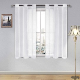 DWCN White Sheer Curtains Textured Semi Transparent Eyelet Top Decorative Voile Curtain for Living Bedroom, 46" Wide x 54" Drop, 2 Panels