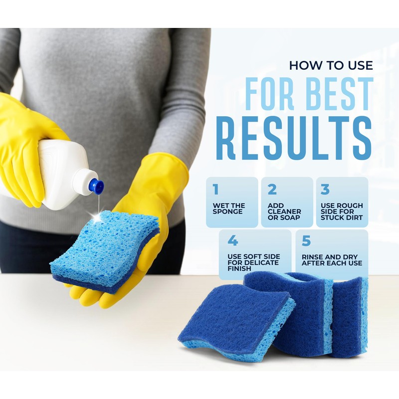 RSLIFE Blue Scrub Sponges Pack of 6 – Dual-Sided Kitchen