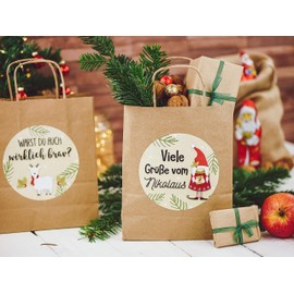 6 Gift Bags for St. Nicholas Day, 18 cm x 22.5 cm x 8 cm, with XXL Stickers, Packaging for St. Nicholas Day, Bags with Handle, Gnome Motif (May Be in German)