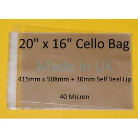 celloexpress 20" x 16" - 415mm x 508mm + 30mm Flap - 20x16 Mounted Photograph Cellophane Display Bags Self Seal 40 Micron - Large Cello - Pack of 25