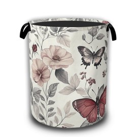 Butterfly Botanical Plant Flower Laundry Basket,Waterproof Foldable Laundry Hamper,Dirty Clothes Basket, Linen Bin Storage Organizer Collection 16" x 20.8"