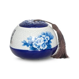 Dahlia Blue and White Porcelain Tea Canister for Loose Tea, Airtight Jingdezhen Tea Caddy, Peony 800 ML