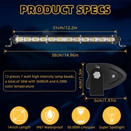 6-Piece 14-Inch Slim LED Bar Bulk Automotive Signal Row 36W 3600LM IP67 Waterproof Off Road Driving Light 3D Off Road LED Lamp Spot Flood Combo Beam for ATV UTV Trucks Boat, 12v -24v