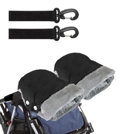 Pram Hand Muff, Stroller Warmer Gloves Thick Plush Pushchair Hand Gloves Waterproof and Windproof Baby Pushchair Hand Muff with Stroller Hook for Baby Carriage Trolley Bike
