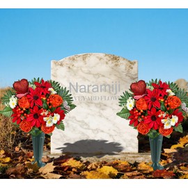 Naramiji Artificial Cemetery Flowers for Grave – Vibrant Rose Sunflower Daisy Berry Bouquet with Gravesite Vase for Headstone Decoration,Colorfast and Easy Fit