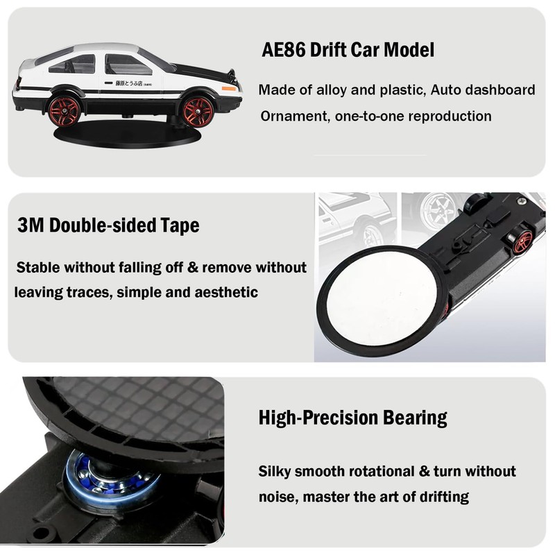 JNZIBQ Car Dashboard Drift Spin Ornament, Alloy Rotating AE86 Auto