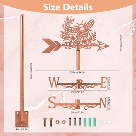 SUPERDANT Bee Flower Weathervane Metal Weather Vane Red Copper Wind Direction Measuring Instrument Roof Installation for Garden Farm Backyard Gazebo Barn Shed Art Decor