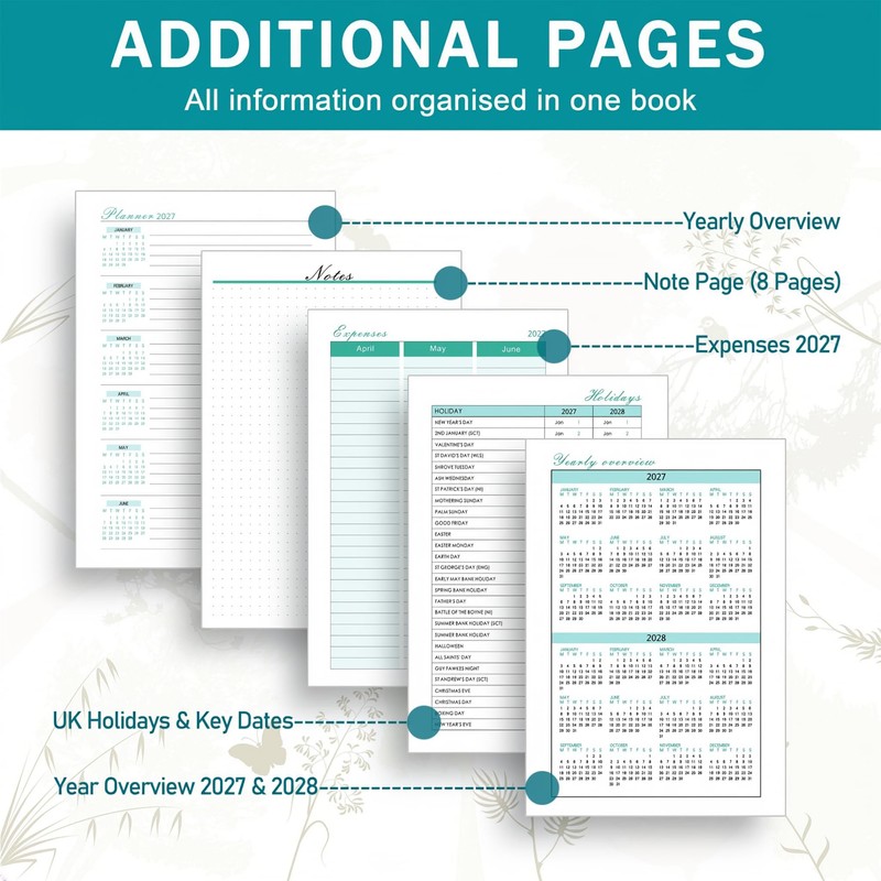 ZXHQ 2027 Diary Page a Day A5, Full Year Daily