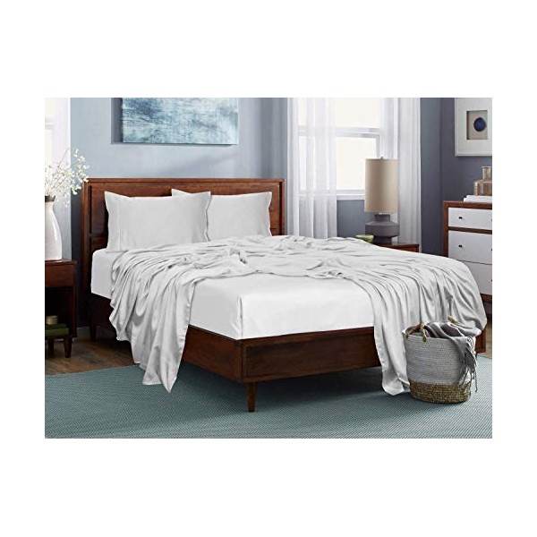 Linenwalas Fitted Sheet Queen Size White 100% Bamboo - Queen