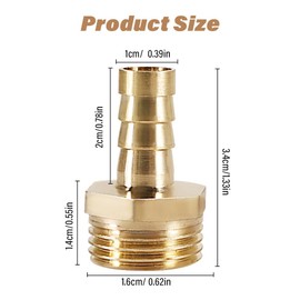 Tulov 6 Pieces 1/2 Inch Brass Hose Nozzle, 10 mm Hose Connector with Male Thread, 1/2 Inch Pipe Adapter, Hose Connector Adapter for Gas, Air and Water Pipes