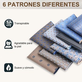 Paquete de 6 pañuelo de hombre algodon hombre, pañuelo de bolsillo seda hombre, cuadrados con rayas multicolor, 10x10 Pulgadas
