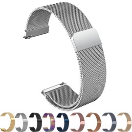 ZLZKJS Metall-Uhrenarmbänder, gewebt, Schnellverschluss, verstellbares Edelstahl-Ersatzarmband mit Magnetverschluss für Herren und Damen, 14 mm, 16 mm, 18 mm, 20 mm, 22 mm, 24 mm (Silber, 22mm)