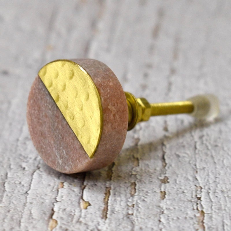 ARTISNO Marble Brass Knobs, Pink Marble knobs, Brass Drawer Knobs