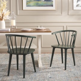 SAFAVIEH Home Collection Blanchard Garden Green Solid Wood Curved Windsor Spindle Side Chair Set of 2