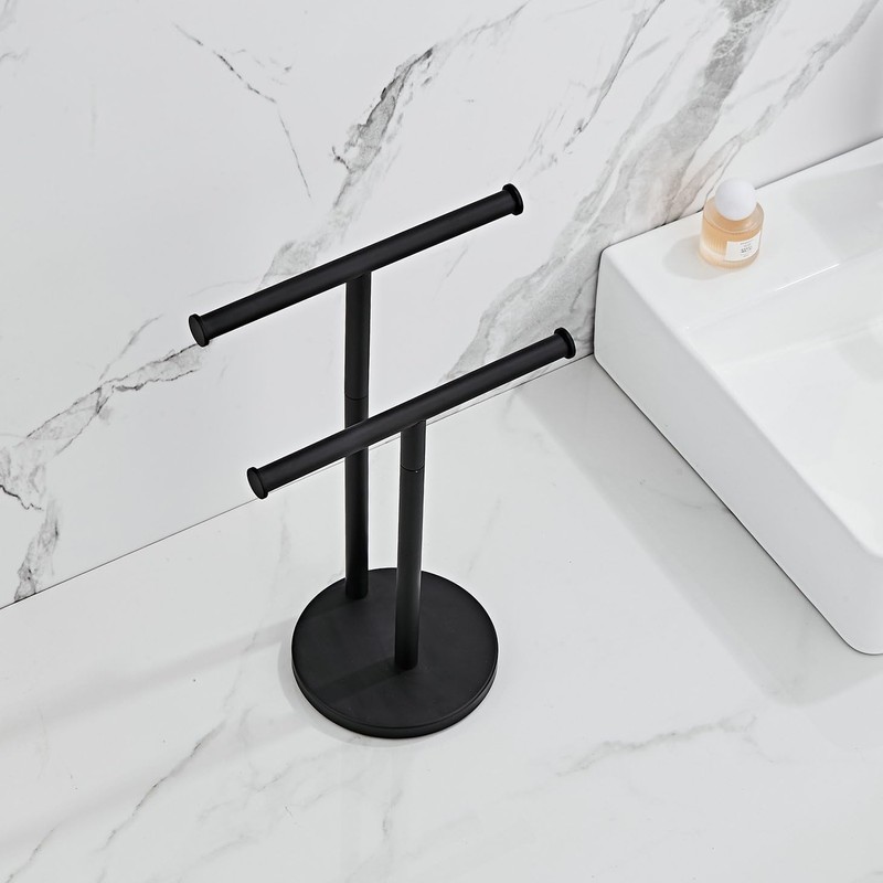 Black Hand Towel Holder Stand, Double T-Shape Hand Towel Stand