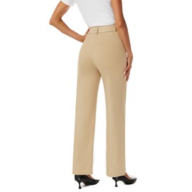 iChosy Womens High Waist Wide Straight Leg Trousers Casual Slacks Dress Pants with Pockets Khaki32 10
