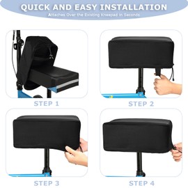 Knee Scooter Cushion Pad Cover for Comfort, Removable 2'' Thick Memory Foam Cushion for Knee Walker Roller, Universal Fit (Black)