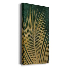 Renditions Gallery Canvas Nature Wall Art Home Paintings & Prints Glittering Golden Palm Modern Romantic Botanical Glam Artwork Decorations for Office Bedroom Kitchen - 12"x24" LT43