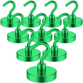 VNDUEEY Cruise Must Haves, 80 Lbs Strong Magnetic Hooks for Hanging, Cruise Magnets for Door, Neodymium Magnet Hooks Heavy Duty for Refrigerator, Kitchen, Classroom,Garage (Green, Pack of 10)