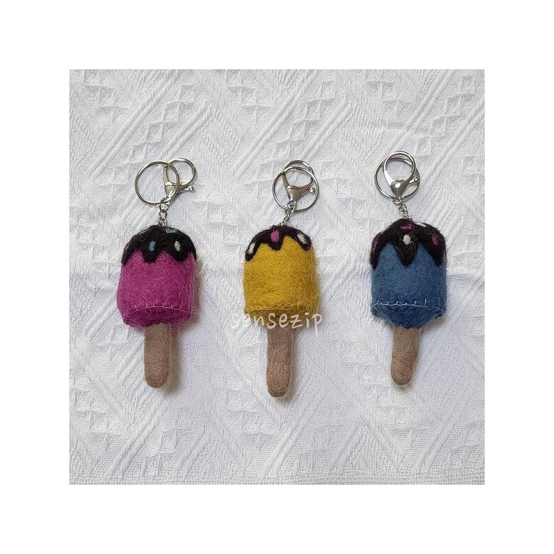 Nepalese wool ice cream key ring, doll bag ring, stick