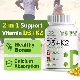 Deal Supplement Vitamin D3+K2 | Immune Support | Bone Health | 250 Veggie Softgels Healthcare Dietary:_D3K2 Pack of 1