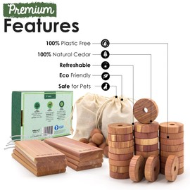 ecoKiwi ecoKiwi Cedar Blocks for Clothes Storage Super Bundle Box - Cedar Hangers x10, Balls x30 & Rings x28-100% Natural Oil Planks & Chips for Closets & Drawers - Aromatic Red Cedar Wood with Sandpaper