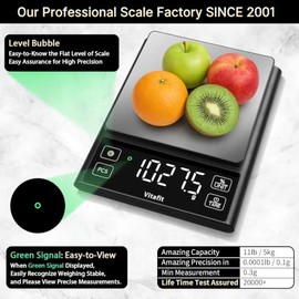 Vitafit 11lb Food Scale, High Accuracy 0.0001lb by Our Professional Scale Factory Since 2001, Digital Kitchen Scale with% Percentage Function for Cook