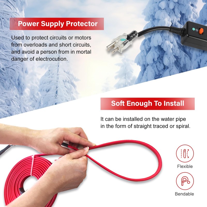 OEBLD Heat Tape for Water Pipes 60FT, Replaceable Smart Thermostat