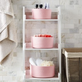 Farmlyn Creek - Paquete de 3 cestas tejidas de algodón para almacenamiento, juego de organizador Montessori de cuerda rosa para almacenar juguetes, artículos del hogar, suministros (3 tamaños en