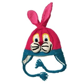 Arts of Ecuador Youth Size Pink Bunny Hat, 19 Inch in Circumference and Stretch to 22 Inch, Wool with Acrylic Lining