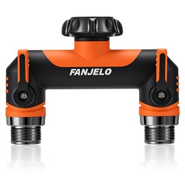 FANJELO Hose Splitter 2 Way, Heavy Duty Garden Water Hose Spigot Bib Splitter, Faucet Splitter with Shutoff Valve, Garden Hoses Connector for T Adapter, 3/4 - Inch GHT Thread (Orange)