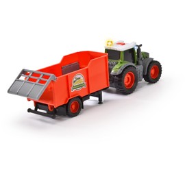 Dickie Toys - Fendt 203734001ONL Tractor with Trailer (26 cm) Toy for Children from 3 Years with Freewheel Mechanism, Light, Sound and Other Functions, Includes Hay Bale for Playing
