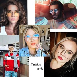 Dollger Blue Light Filter Glasses for Women Men Blue Light Blocking Glasses Square Metal Large Frame Glasses Anti Blue Light PC TV Gaming, Silver and black