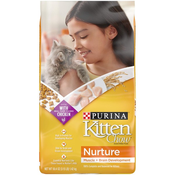 Purina Kitten Chow Dry Kitten Food, Nurture Muscle + Brain Development - (4) 3.15 lb. Bags