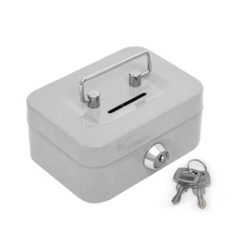 Small Cash Box, Lockable with Key, Lockable with Key, Portable Metal Money Box with for Coins and Notes, Safe, Tip Box (Grey)
