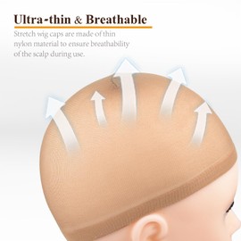 Wig Caps, MORGLES 8 Pcs Nude Stocking Cap for Wigs, Wig Caps to Hold Wig in Place, Stretchy & Breathable