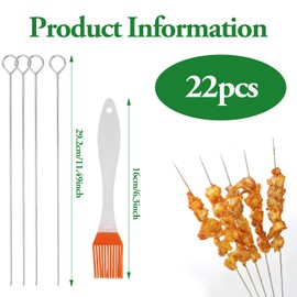 22pcs 30cm Kebab Skewers Stainless Steel,Metal Skewers, Metal BBQ Kebab Grill Skewers Sticks Reusable Metal Chicken Barbecue Skewer for Fruit Meat BBQ Kabob