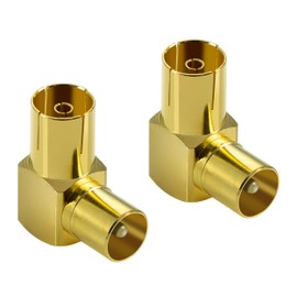 POPPSTAR 2x Antenna Angle Adapter (90 Degrees Angled) (IEC Antenna Plug to Socket) Angle Plug for Antenna Connections, Radio, Gold Plated