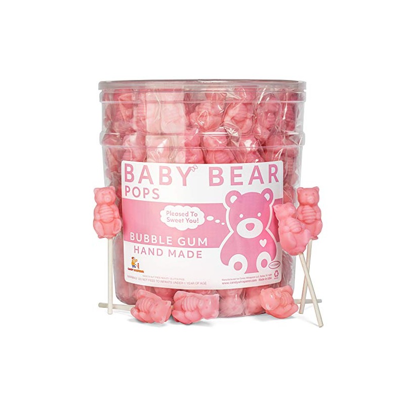 Pink Bear Pops Lollipop Suckers: Individually Wrapped Baby Bear Candy