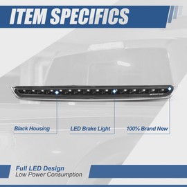 Auto Dynasty Full LED High Mount 3rd Third Tail Brake Light Stop Lamp Compatible with Chevy Suburban 1500 2500 Tahoe GMC Yukon XL 1500 2500 2007-2014, Black Housing, Clear Lens