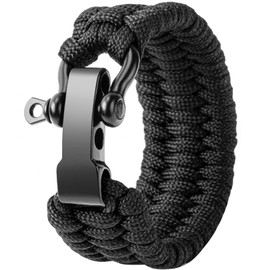 Cwualo husband birthday gifts -Paracord Bracelet for Men — Extra Thick PP Survival Bracelet with Adjustable Black Zinc Alloy Shackle and Spare Pin Gifts for Dad Boyfriend Brother Son(Black, XL)