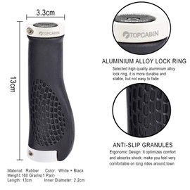 TOPCABIN Ergonomic Design Bike Grips,Double Lock on Locking Bicycle Handlebar Grips Cycle Bicycle Grip for Mountain Bike BMX ((Aluminum lock plug+Grips) White)